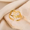 Stainless Steel Initials Flower Heart Rings - Image 4
