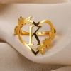 Stainless Steel Initials Flower Heart Rings - Image 2