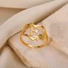Stainless Steel Initials Flower Heart Rings - Image 3