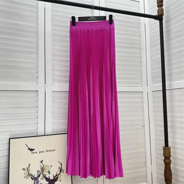 2023 97cm Basics Maxi Pleated Skirt for Women New Korean Casual All-match Solid A Line High Waist Long Maxi Skirt Female - Image 16