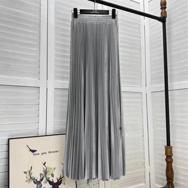 2023 97cm Basics Maxi Pleated Skirt for Women New Korean Casual All-match Solid A Line High Waist Long Maxi Skirt Female - Image 14