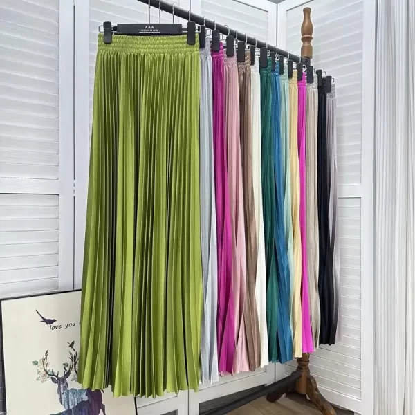2023 97cm Basics Maxi Pleated Skirt for Women New Korean Casual All-match Solid A Line High Waist Long Maxi Skirt Female - Image 3