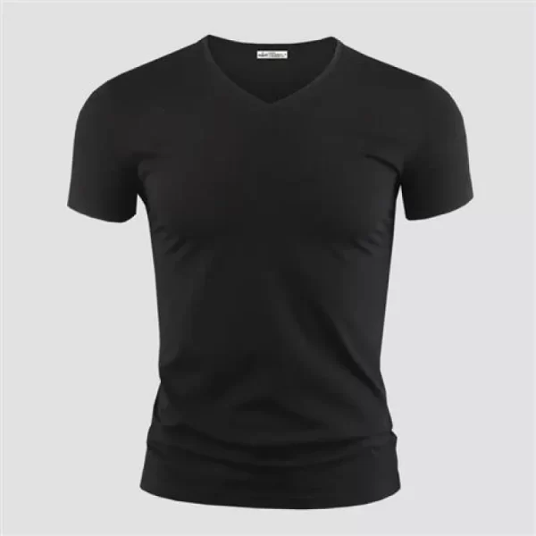 2024 Men's T Shirt Pure Color V Collar Short Sleeved Tops Tees Men T-Shirt Black Tights Man T-Shirts Fitness For Male Clothes - Image 18