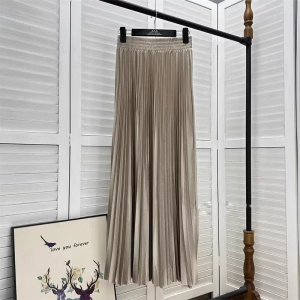 2023 97cm Basics Maxi Pleated Skirt for Women New Korean Casual All-match Solid A Line High Waist Long Maxi Skirt Female - Image 10