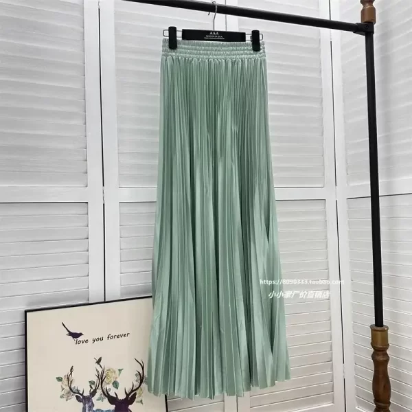 2023 97cm Basics Maxi Pleated Skirt for Women New Korean Casual All-match Solid A Line High Waist Long Maxi Skirt Female - Image 12