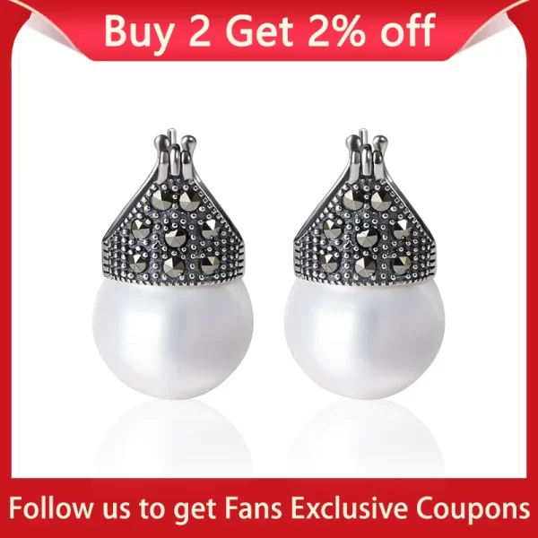 Lotus Fun Real 925 Sterling Silver Natural Mother of Pearl Earrings Fine Jewelry Vintage Fashion Drop Earrings for Women Brincos - Image 2
