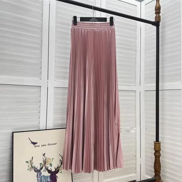 2023 97cm Basics Maxi Pleated Skirt for Women New Korean Casual All-match Solid A Line High Waist Long Maxi Skirt Female - Image 4