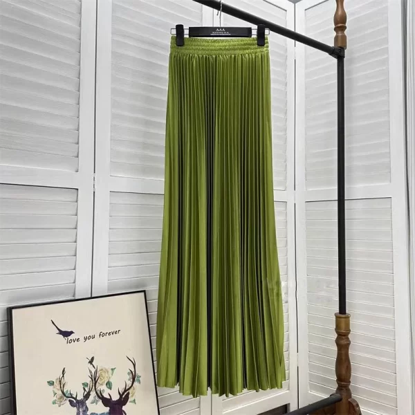 2023 97cm Basics Maxi Pleated Skirt for Women New Korean Casual All-match Solid A Line High Waist Long Maxi Skirt Female - Image 9