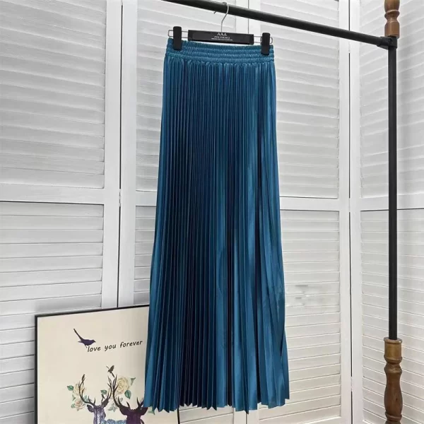 2023 97cm Basics Maxi Pleated Skirt for Women New Korean Casual All-match Solid A Line High Waist Long Maxi Skirt Female - Image 7
