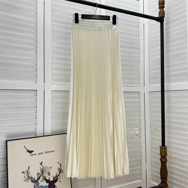 2023 97cm Basics Maxi Pleated Skirt for Women New Korean Casual All-match Solid A Line High Waist Long Maxi Skirt Female - Image 15