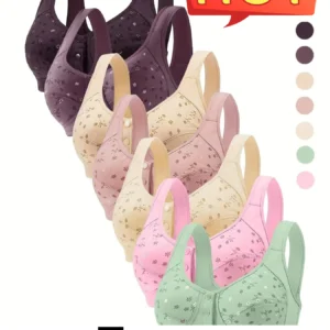 Elegant Front Buckle Floral Bra for Women ā 7-Piece Set, Pressurized Support, Adjustable, Breathable, Ideal for Breastfeeding