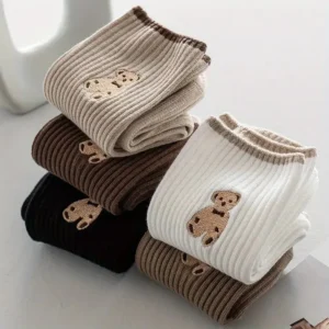 5 Pairs of Mixed Color Teddy Bear Mid Tube Socks with Cute Patterns, Comfortable and Soft, Suitable for Casual Wear