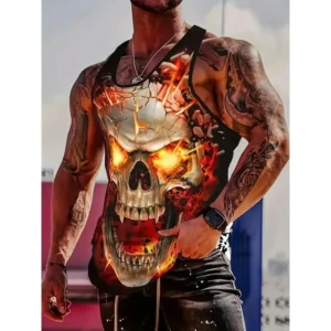 New Skeleton Pattern Tank Tops 3D Print Summer Men's Oversized Fitness Gym Vest Streetwear Harajuku Sleeveless Tops Man Clothing