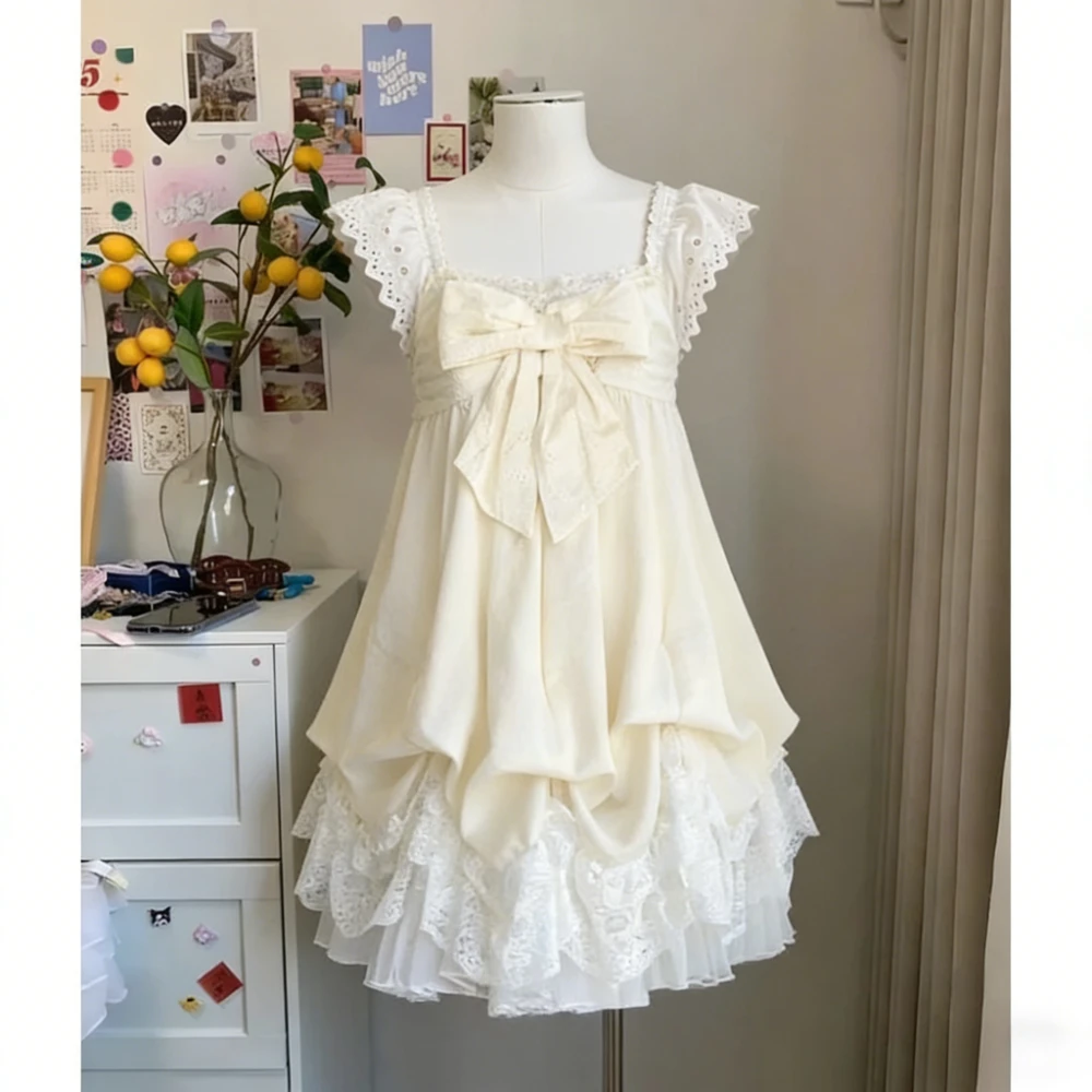 2026 Summer Beach Vintage Lace Strap Dress Women Even Party Clothing Casual Sexy Beach Style Dress Korean Fashion Chic Outfits