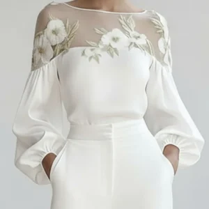 Bonboho Women's Sheer Floral Embroidered Shirt Top 2026 Spring New Puff Sleeves Loose Fit Blouse Female Elegant T-shirt