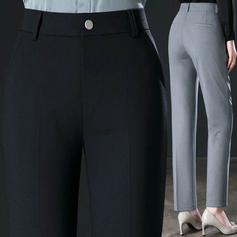 2026 New Women's Khaki Trousers, Autumn High Waisted Straight Suit Pants Loose Dress Pants Black Grey Slacks Women Pantalones - Image 5