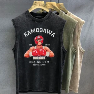 New Men's Tank Top Anime Hajime No Ippo Graphic T-shirt Print Oversized Gym Clothing Vintage Wash Sleeveless Vest Womens Y2k