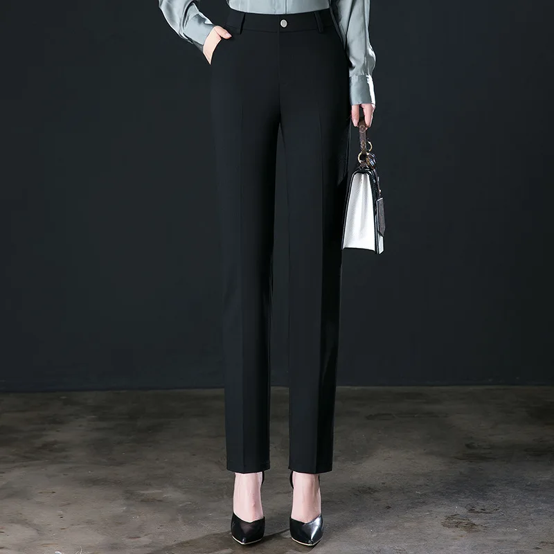 2026 New Women's Khaki Trousers, Autumn High Waisted Straight Suit Pants Loose Dress Pants Black Grey Slacks Women Pantalones - Image 8