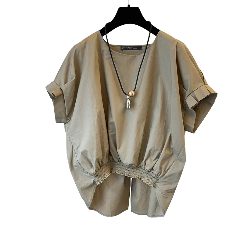 ZANZEA Women Fashion Shirring Hem Blouses 2025 Summer O Neck Short Sleeve Casual Blusas Mujer Stylish Slit Back Solid Shirt Tops - Image 12