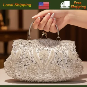 Wedding Party Bridal Embroidered Handbag Women Solid Retro Small Totes Wallets Women Clutch Bags Ladies Beads Evening Bags
