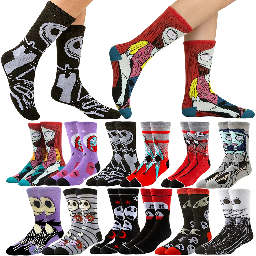 Disney Cartoon Anime Socks Men Women Jack Skellington Sally Novelty Funny Casual Crew Socks Christmas Halloween