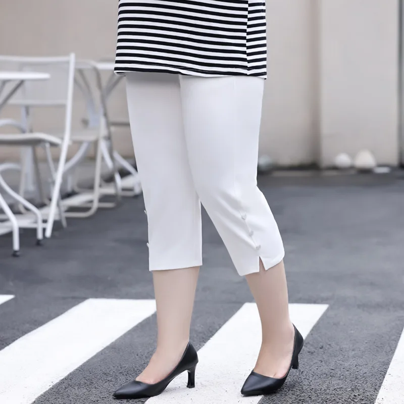 Plus Size Black White Capris Pants 6XL 7XL Summer Oversized Women Loose High Waist Elastic Straight Lady Female Cropped Trousers - Image 7