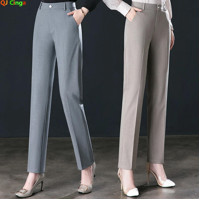 2026 New Women's Khaki Trousers, Autumn High Waisted Straight Suit Pants Loose Dress Pants Black Grey Slacks Women Pantalones - Image 2