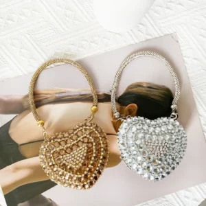 Luxury Small Bling Heart Shape Diamond Evening Clutch Rhinestones Purse Ladies Fashion Bag