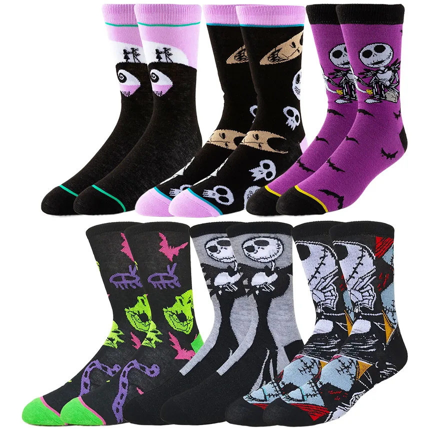 Disney Cartoon Anime Socks Men Women Jack Skellington Sally Novelty Funny Casual Crew Socks Christmas Halloween - Image 3