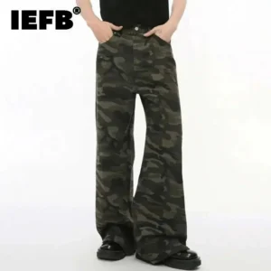 IEFB Vintage Camouflage Men's Jeans Fashion Washed Casual Wide Leg Denim Pants Autumn Winter Loose Male Trousers Old Blue 9C354