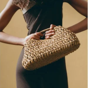 Natural Fiber Clutch Bag brown Raffia handmade Knitted summer beach handbag 2025 new for women