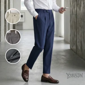Spring Mens Ankle-Length Suit Pants Stretchy Waist Slim Fit Casual Business Office Trousers Korean Streetwear Y2K Male Slacks