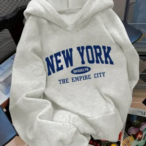 Women Loose Letter Pattern Fashion Hoodie Casual Style Geometric pattern Hooded Collar Casual Long Sleeve Pullover with Pockets