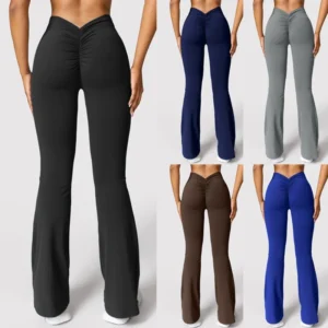Women's High Waist V-Back Micro Flare Leggings, Push Up Butt Lift Gym Sports Casual Pants