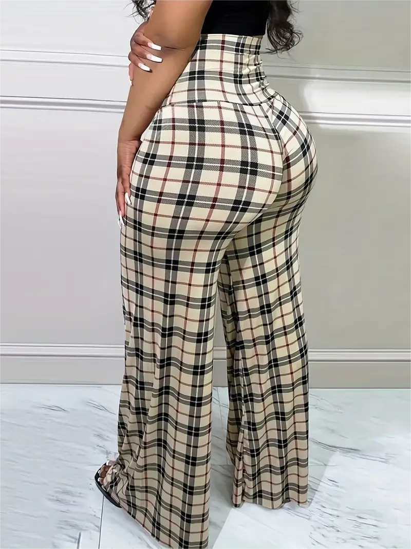Women's Plaid Wide Leg Pants High Waist Casual Loose Trousers for Spring Summer - Image 2