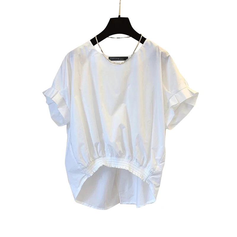 ZANZEA Women Fashion Shirring Hem Blouses 2025 Summer O Neck Short Sleeve Casual Blusas Mujer Stylish Slit Back Solid Shirt Tops - Image 9