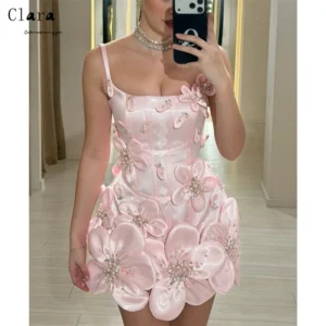 Clara Custom Pink Flower Spaghetti Straps Sleeveless Elegant Dresses Woman for Evening Party Dresses Luxury 2026 Long Prom Dress