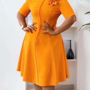 Elegant Women Short Sleeve Midi Dress 2026 Summer Vestidos African Turkey Solid Color Dress Office Ladies Overalls Clothing Robe