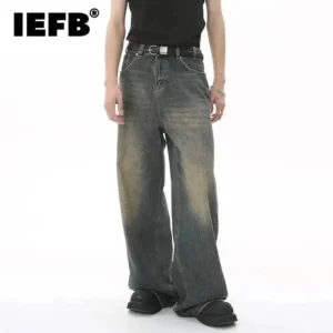 IEFB Summer Men's Denim Pants Old Blue Washed Male Jeans Straight Casual Menwear Loose Wide Leg Trousers New Fashion 9C354