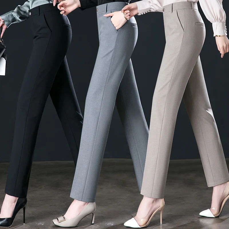 2026 New Women's Khaki Trousers, Autumn High Waisted Straight Suit Pants Loose Dress Pants Black Grey Slacks Women Pantalones - Image 3