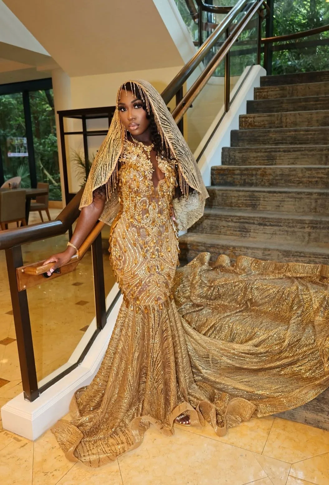 Glittle Gold Long Prom Dresses 2026 Luxury Mermaid Beaded Rhinestones African Formal Evening Party Gala Birthday Gown Customized - Image 4