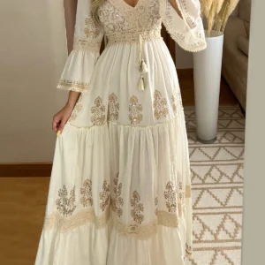 2026 Long Dress Women Summer Boho Floral Print V-Neck Dresses Female Beach Holiday Flowy Dress Ladies Elegant Vintage Vestidos