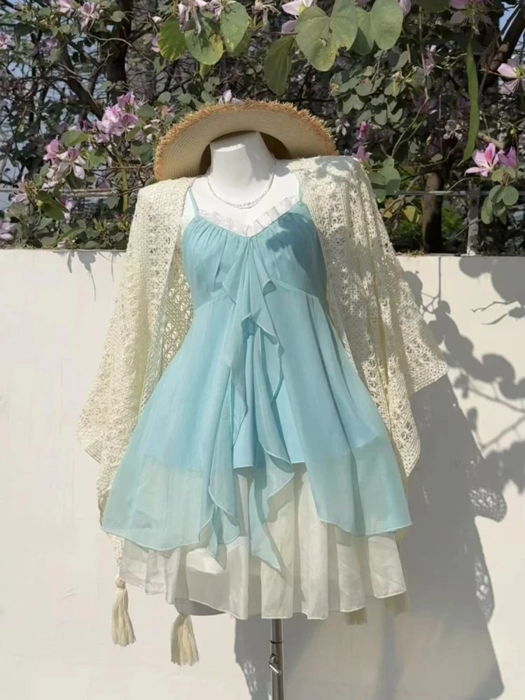 2026 Summer Beach Vintage Lace Strap Dress Women Even Party Clothing Casual Sexy Beach Style Dress Korean Fashion Chic Outfits - Image 2