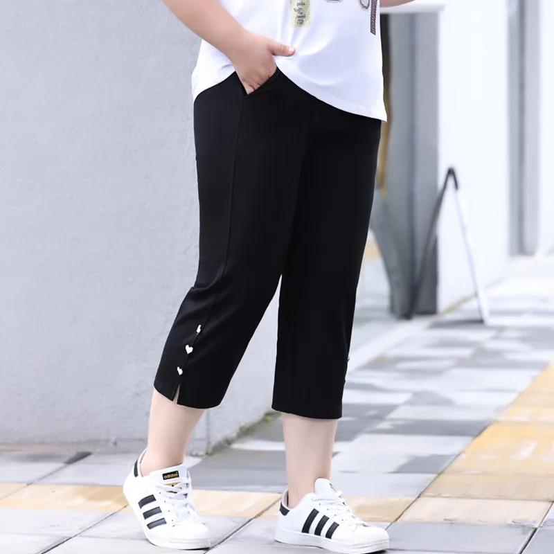 Plus Size Black White Capris Pants 6XL 7XL Summer Oversized Women Loose High Waist Elastic Straight Lady Female Cropped Trousers - Image 8
