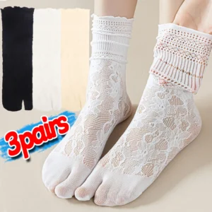 Japanese Sexy Lace Tabi Toe Socks for Women Summer Two Toe Socks Mesh Breathable Solid Transparent Fashion Split Tabi Toe Sock