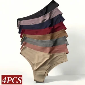 4Pcs/Set Ice Silk Panties Women Low Rise Briefs Brazilian Panties Soft Breathable Underwear Female Underpants Sexy Lingerie M-XL