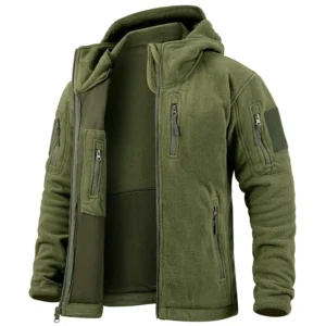 Men's Hunting Fleece Jacket Hiking Hunting Outdoor Fleece  Tactical Jacket Winter Warm Full Zip Military Hoodies Multi-Pockets