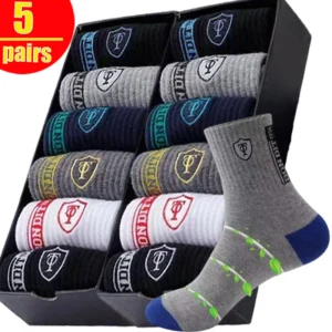 5pairs Bamboo Fiber Socks Breathable Cotton Winter Warm Letter Sports Sock Breathable Deodorant Men's Business Socks 37-45 Sox