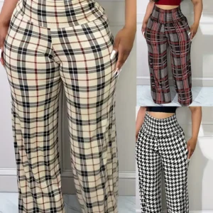 Women's Plaid Wide Leg Pants  High Waist Casual Loose Trousers for Spring   Summer