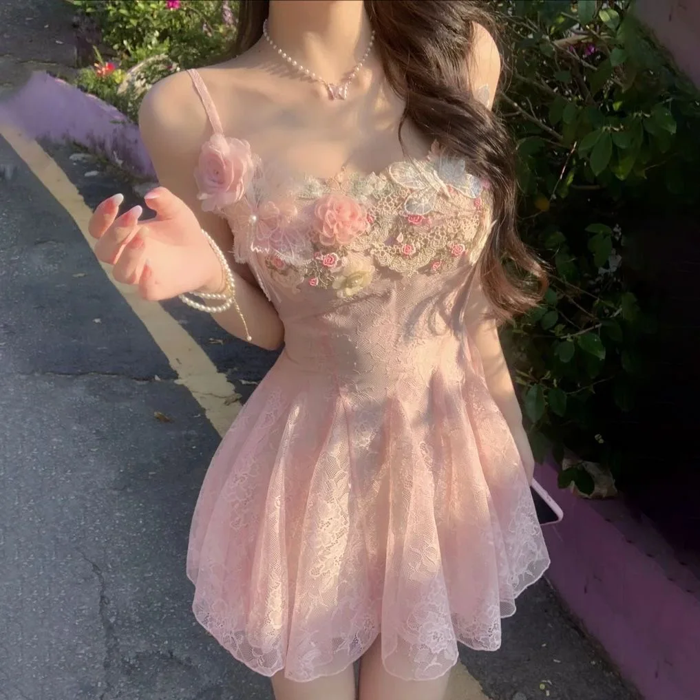 2026 Summer Beach Vintage Lace Strap Dress Women Even Party Clothing Casual Sexy Beach Style Dress Korean Fashion Chic Outfits - Image 6